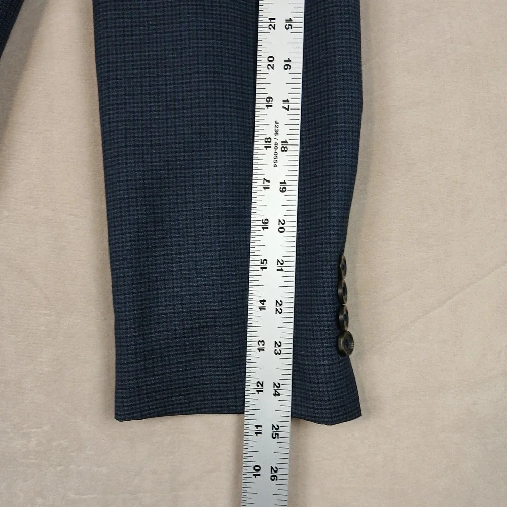 Chaps 44L Mens Sport Coat Jacket‎ Houndstooth Blue Rayon Polyester